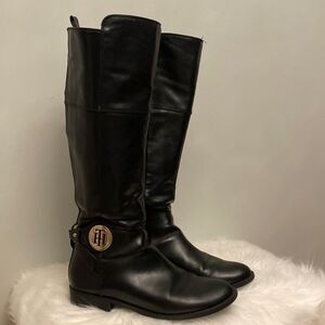 Black Leather Knee-High Boots